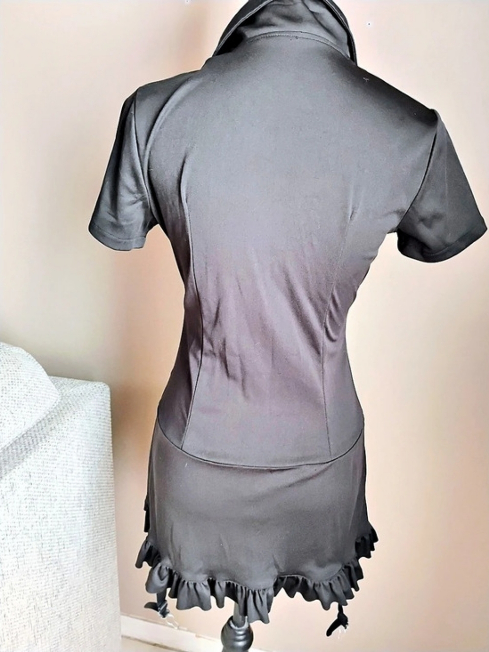 Black Ruffle Mini Dress With Garters - Picture 2 of 14